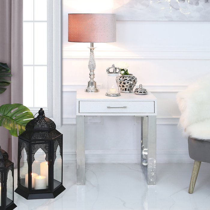 The Range | Vanity Living Faux Leather 1 Drawer Bedside Table - Silver Vanity Living Faux Leather 1 Drawer Bedside Table - Silver