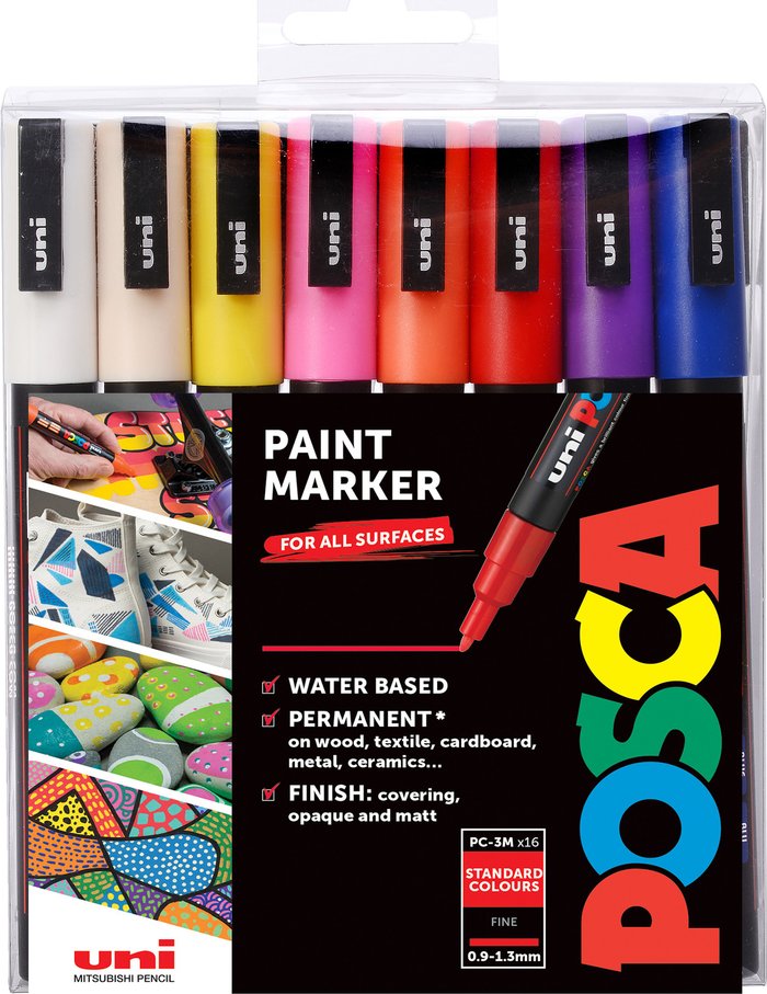 The Range | UNI Posca PC-3M 16 Colours - Multi UNI Posca PC-3M 16 Colours - Multi