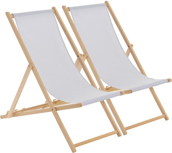 The Range | Harbour Housewares Wooden Folding Garden Sun Lounger Deck Chair x2 - Light Grey Harbour Housewares Wooden Folding Garden Sun Lounger Deck Chair x2 - Light Grey