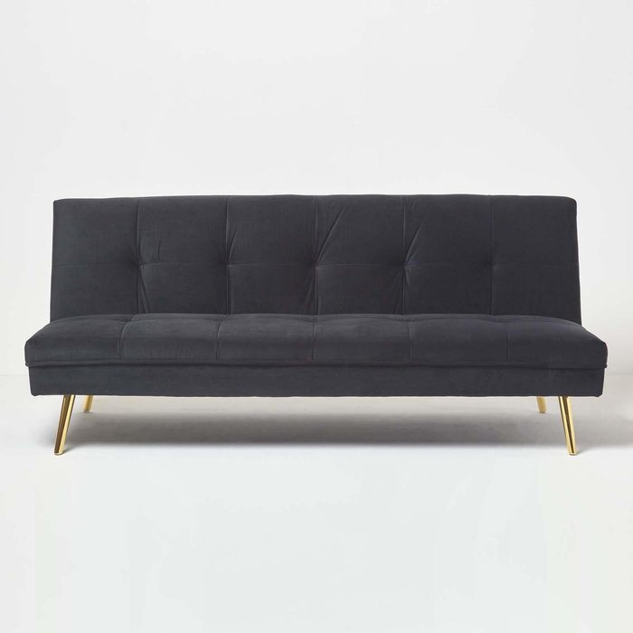 The Range | Homescapes Laurie Velvet Large 3 Seater Sofa Bed - Black Homescapes Laurie Velvet Large 3 Seater Sofa Bed - Black