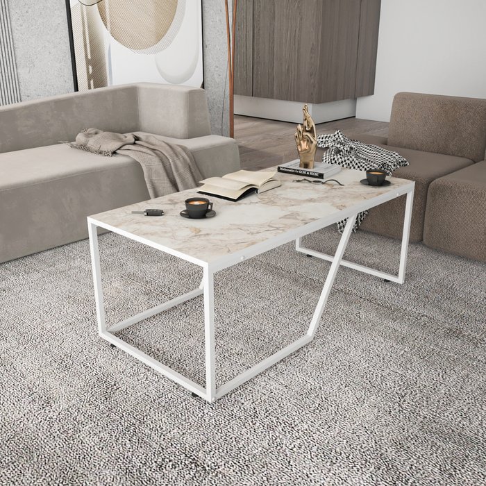 The Range | Decorotika Wendy Industrial Modern Coffee Table - White Marble Effect Decorotika Wendy Industrial Modern Coffee Table - White Marble Effect