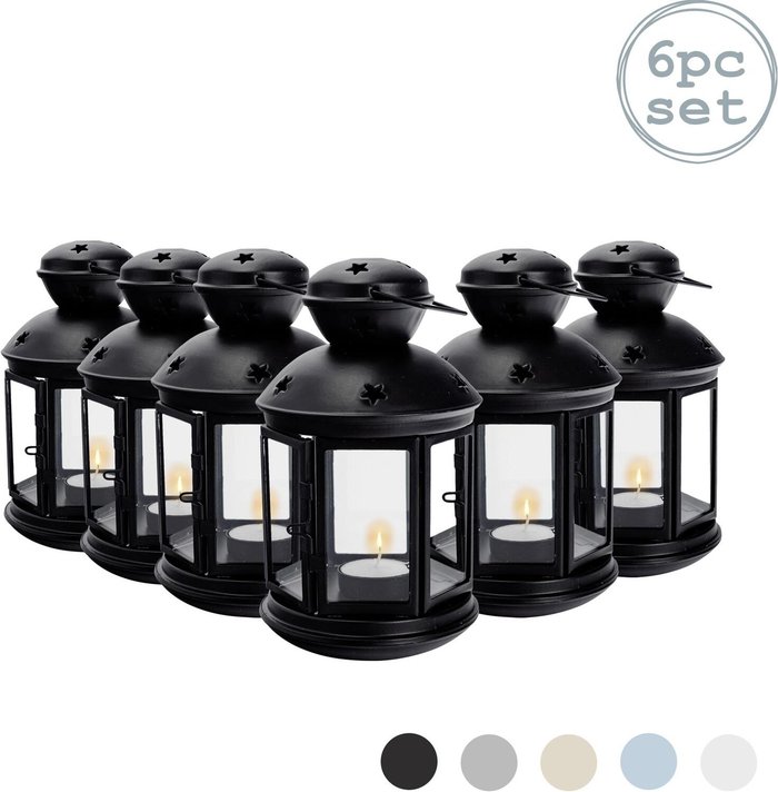 The Range | Nicola Spring 20cm Metal Hanging Tealight Lantern Pack of 6 - Black Nicola Spring 20cm Metal Hanging Tealight Lantern Pack of 6 - Black