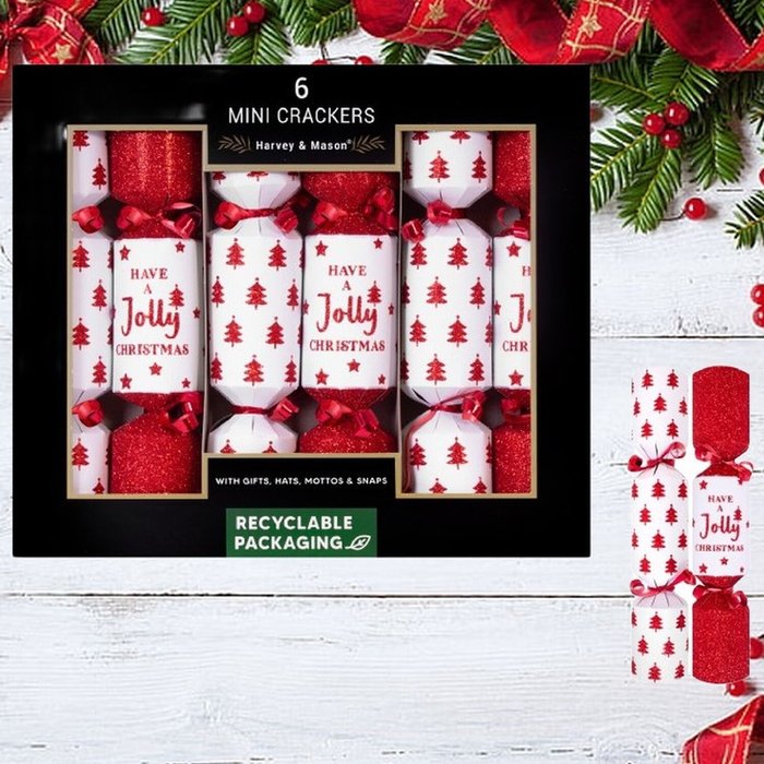 The Range | Harvey & Mason 6 Mini Red And White Christmas Tree Crackers - Red Harvey & Mason 6 Mini Red And White Christmas Tree Crackers - Red