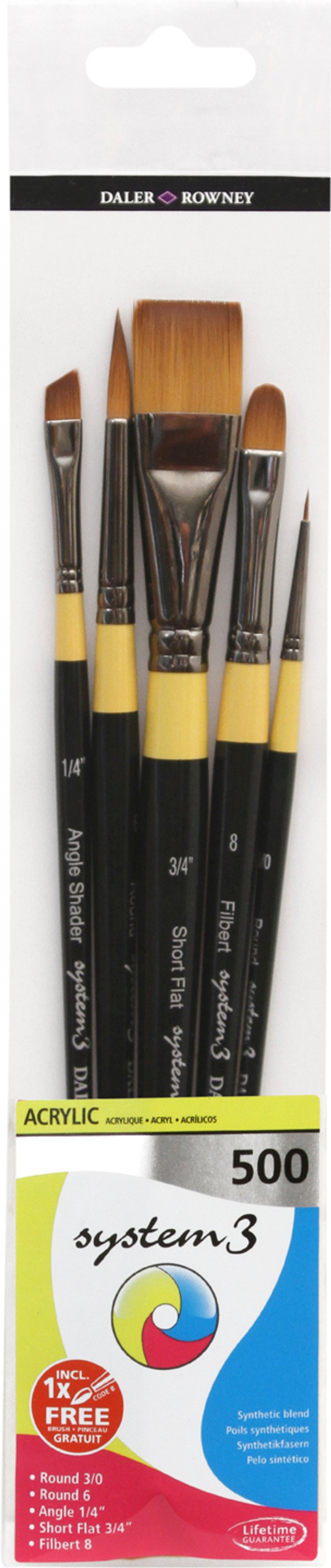 The Range | Daler-Rowney Pack of 5 Daler-Rowney System3 Short Handle 500 Brushes Daler-Rowney Pack of 5 Daler-Rowney System3 Short Handle 500 Brushes