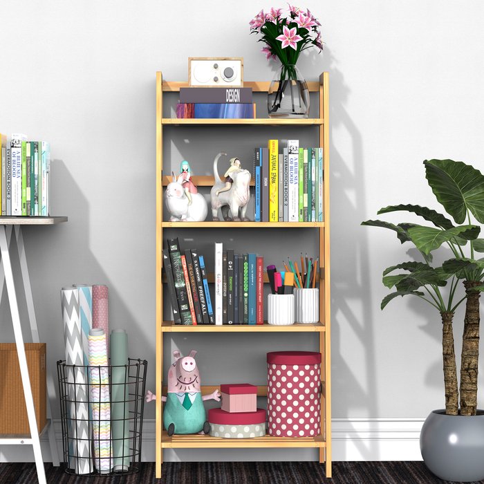 The Range | HOMCOM HOMCOM 4 Tier Ladder Shelf Unit - Natural Bamboo Colour HOMCOM HOMCOM 4 Tier Ladder Shelf Unit - Natural Bamboo Colour
