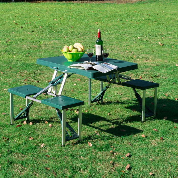 The Range | Outsunny Picnic Table Chair Set 4 Seat - Green Outsunny Picnic Table Chair Set 4 Seat - Green