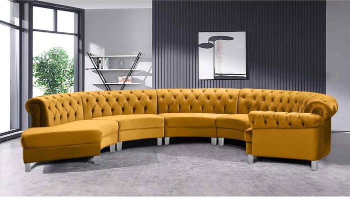 The Range | Simply Eleganza Lynda Chesterfield Large Sofa Velour Fabric with Buttons - Yellow Simply Eleganza Lynda Chesterfield Large Sofa Velour Fabric with Buttons - Yellow