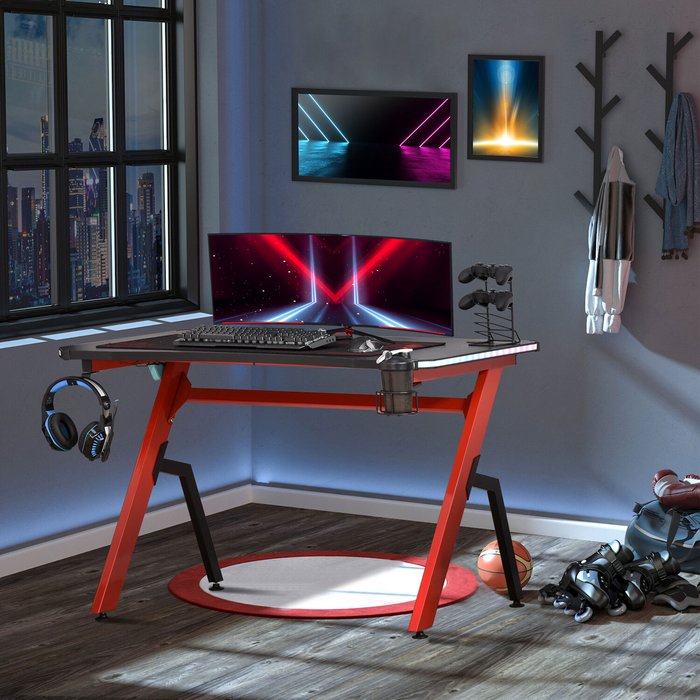 The Range | HOMCOM LED Ergonomic Gaming Desk - Black and Red HOMCOM LED Ergonomic Gaming Desk - Black and Red