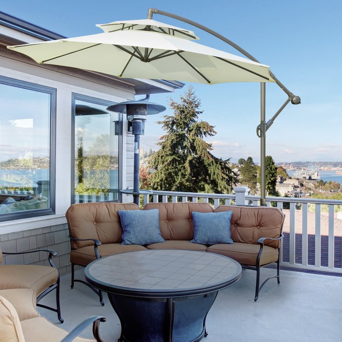 The Range | Outsunny 2.7m Banana Parasol with Crank Handle, Double Tier - Beige Outsunny 2.7m Banana Parasol with Crank Handle, Double Tier - Beige