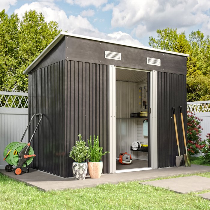 The Range | Livingandhome Metal Garden Storage Shed - Black / 238cm Livingandhome Metal Garden Storage Shed - Black / 238cm