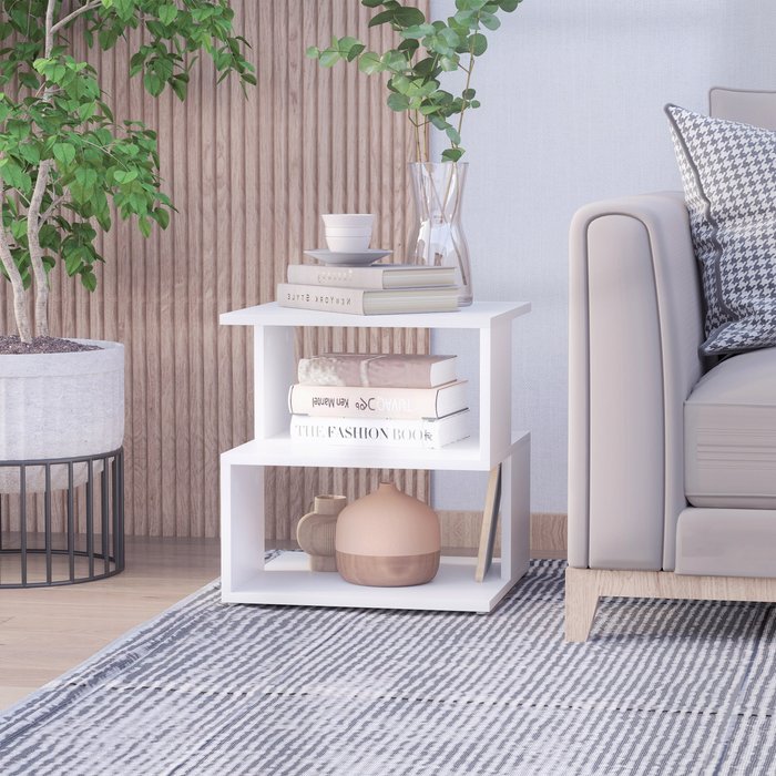 The Range | HOMCOM Modern Square 2 Tier Wooden Side Table - White HOMCOM Modern Square 2 Tier Wooden Side Table - White