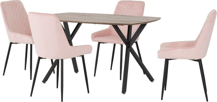 The Range | Seconique Athens Oak Rectangular Dining Set with 4 Avery Chairs - Pink Chairs Seconique Athens Oak Rectangular Dining Set with 4 Avery Chairs - Pink Chairs