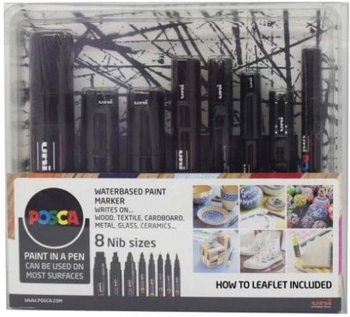 The Range | Pack of 8 Posca Waterbased Paint Markers - Black Pack of 8 Posca Waterbased Paint Markers - Black