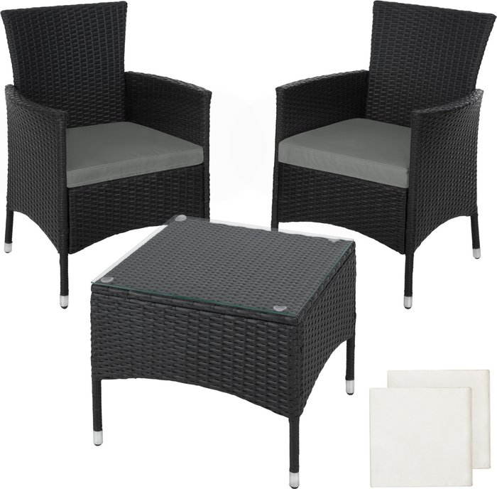 The Range | TECTAKE Tectake Lucerne Rattan Bistro Set - Black/Cream TECTAKE Tectake Lucerne Rattan Bistro Set - Black/Cream