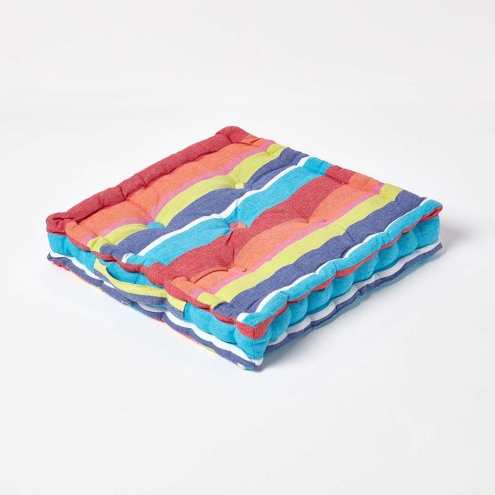 The Range | Homescapes Homescapes Cotton Multicoloured Stripe Floor Cushion - Pink / 8cm Homescapes Homescapes Cotton Multicoloured Stripe Floor Cushion - Pink / 8cm