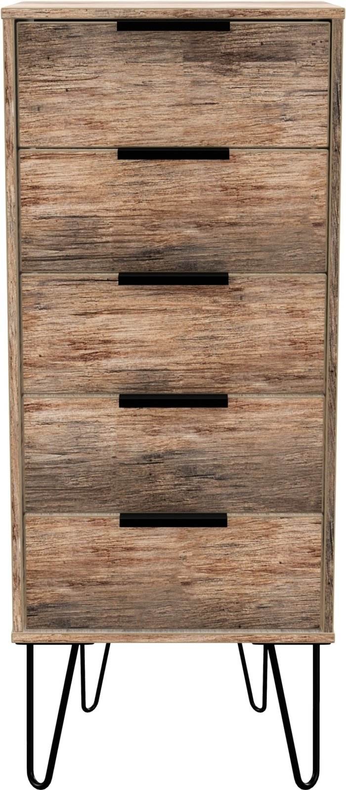 The Range | Hong Kong Ready Assembled 5 Drawer Bedside Cabinet - Vintage Oak Hong Kong Ready Assembled 5 Drawer Bedside Cabinet - Vintage Oak