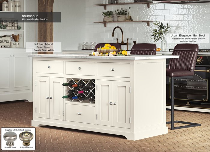 The Range | Baumhaus Cream Kitchen Island With White Marble Worktop - White Baumhaus Cream Kitchen Island With White Marble Worktop - White