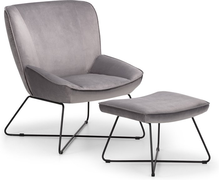 The Range | Julian Bowen Mila Velvet Accent Chair With Stool - Grey Julian Bowen Mila Velvet Accent Chair With Stool - Grey