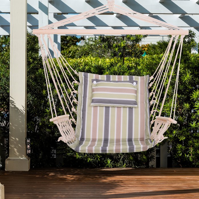 The Range | Outsunny 100x106cm Hanging Hammock Chair - Green and White Coffee Stripes Outsunny 100x106cm Hanging Hammock Chair - Green and White Coffee Stripes