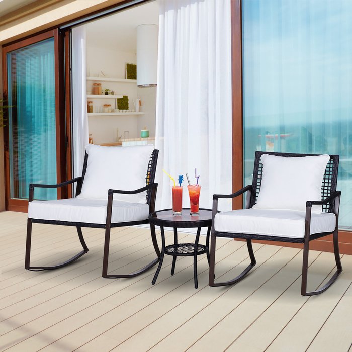 The Range | Outsunny 3 Pieces Rocking Chair Bistro Set - Brown Outsunny 3 Pieces Rocking Chair Bistro Set - Brown