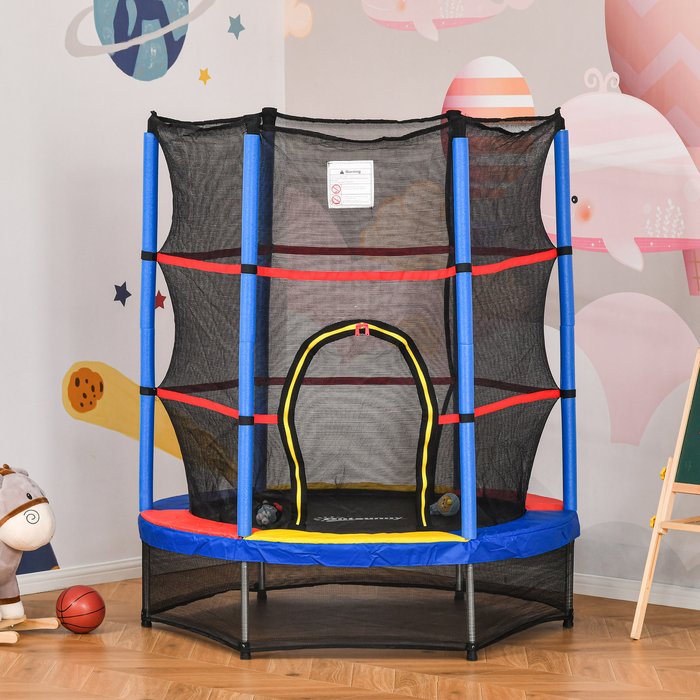 The Range | HOMCOM 140cm Kids Trampoline with Enclosure Net - Multi-color HOMCOM 140cm Kids Trampoline with Enclosure Net - Multi-color