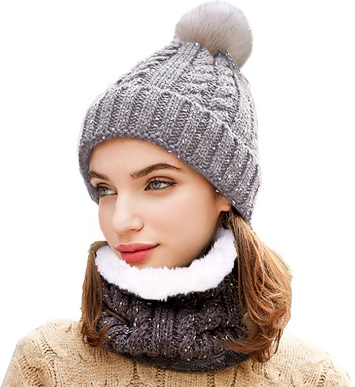 The Range | Soft Fleece Bobble Hat with Neck Warmer - Grey Soft Fleece Bobble Hat with Neck Warmer - Grey