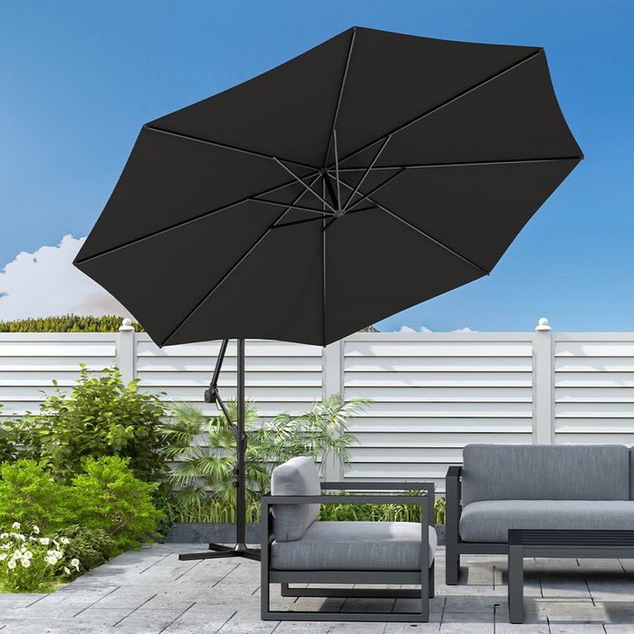 The Range | Livingandhome 3M Cantilever Parasol Garden Sun Shade Canopy with Cross Iron Base - Black Livingandhome 3M Cantilever Parasol Garden Sun Shade Canopy with Cross Iron Base - Black