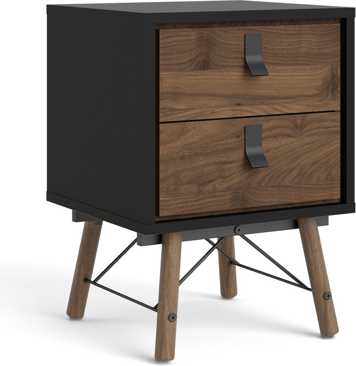 The Range | Ry Ry Bedside Cabinet 2 Drawer In Matt Black Walnut Ry Ry Bedside Cabinet 2 Drawer In Matt Black Walnut