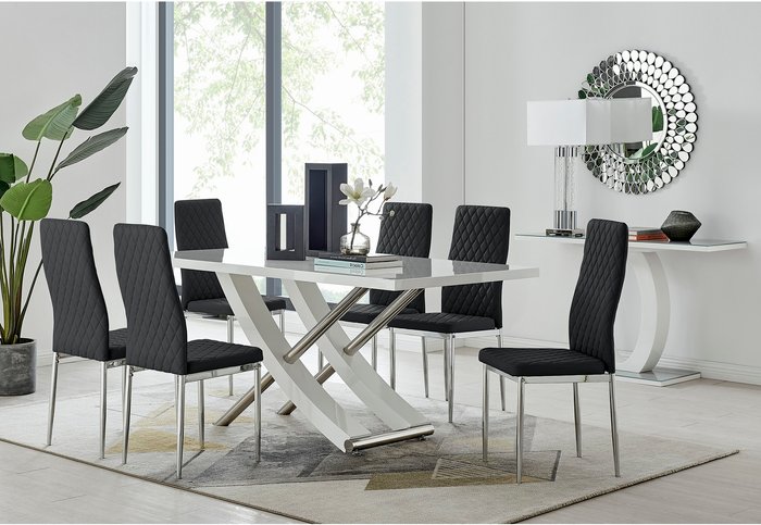 The Range | FurnitureboxUK Mayfair Large White Dining Table 6 Milan Dining Chairs - Black FurnitureboxUK Mayfair Large White Dining Table 6 Milan Dining Chairs - Black