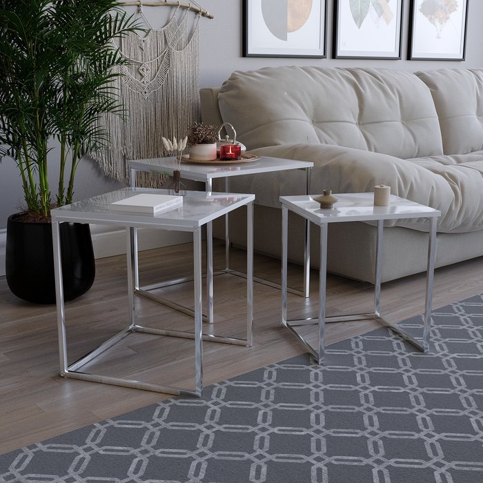The Range | Lassic Aztec Nest Of Tables - White Lassic Aztec Nest Of Tables - White