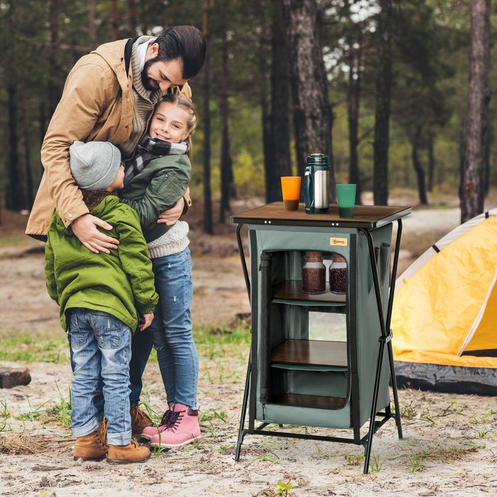 The Range | Outsunny Camping Cupboard, Aluminium Foldable Kitchen Station Cook Table - Grey Outsunny Camping Cupboard, Aluminium Foldable Kitchen Station Cook Table - Grey