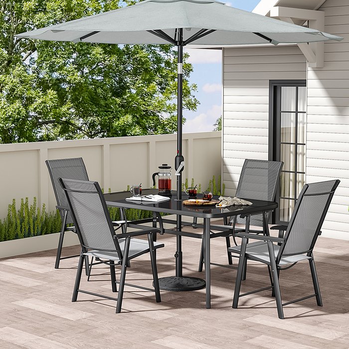 The Range | Livingandhome Garden Table and Chair Outdoor Bistro Set - Black / Rectangular / 150cm Livingandhome Garden Table and Chair Outdoor Bistro Set - Black / Rectangular / 150cm
