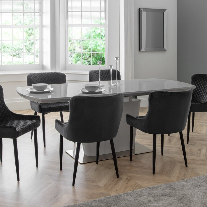The Range | Julian Bowen Julian Bowen Set Of Como High Gloss Grey Dining Table And 6 Luxe Grey Dining Chairs Julian Bowen Julian Bowen Set Of Como High Gloss Grey Dining Table And 6 Luxe Grey Dining Chairs