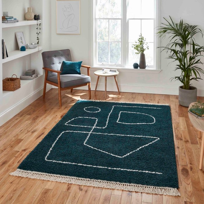 The Range | The Rug Wholesaler Dark Green Scandi Abstract Shaggy Rug - Green The Rug Wholesaler Dark Green Scandi Abstract Shaggy Rug - Green