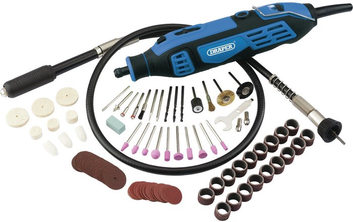 The Range | Draper Draper 180W Rotary Multi Tool Kit 111 Piece - Black & Blue Draper Draper 180W Rotary Multi Tool Kit 111 Piece - Black & Blue