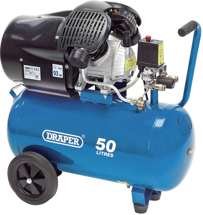 The Range | Draper Draper 50L V Twin Air Compressor 2.2Kw - Blue Draper Draper 50L V Twin Air Compressor 2.2Kw - Blue