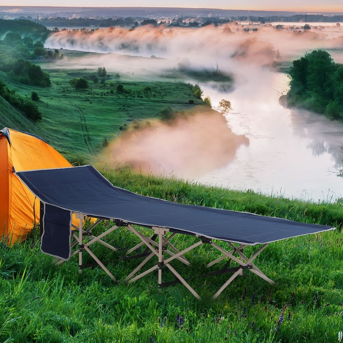 The Range | Outsunny Outsunny Single Person Folding Camping Bed with Side Pocket and Carry Bag - Blue Outsunny Outsunny Single Person Folding Camping Bed with Side Pocket and Carry Bag - Blue