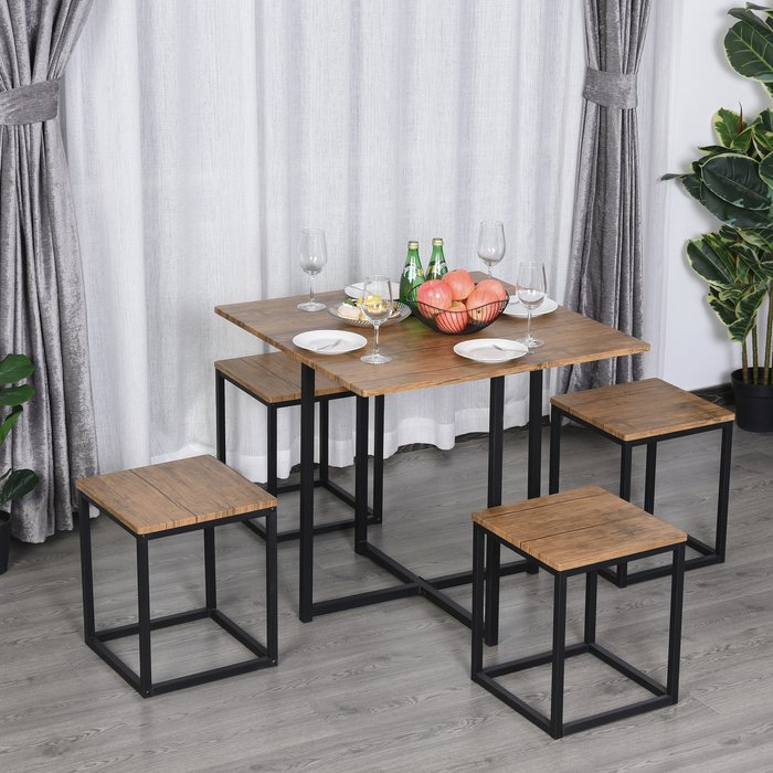 The Range | HOMCOM 5 Piece Industrial Boxy Table and Stool Set - Black and Brown HOMCOM 5 Piece Industrial Boxy Table and Stool Set - Black and Brown