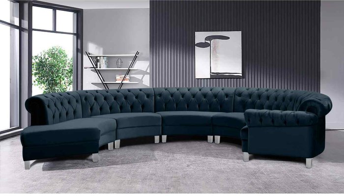 The Range | Simply Eleganza Lynda Chesterfield Large Sofa Velour Fabric with Buttons - Blue Simply Eleganza Lynda Chesterfield Large Sofa Velour Fabric with Buttons - Blue