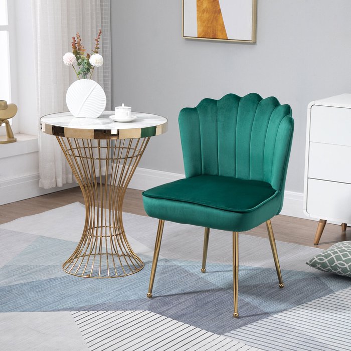 The Range | HOMCOM Velvet-Feel Shell Luxe Accent Chair - Green HOMCOM Velvet-Feel Shell Luxe Accent Chair - Green
