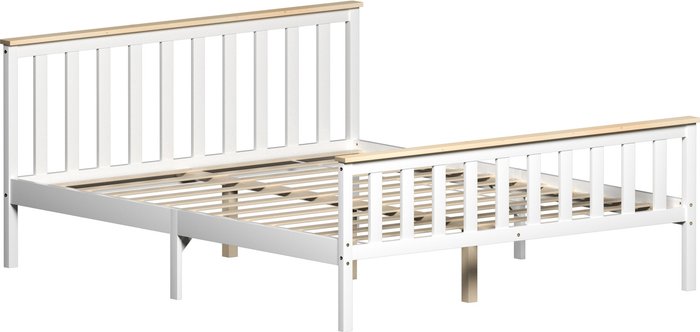 The Range | Milan Wooden High Foot End Bed - White and Pine / King / 45kg Milan Wooden High Foot End Bed - White and Pine / King / 45kg