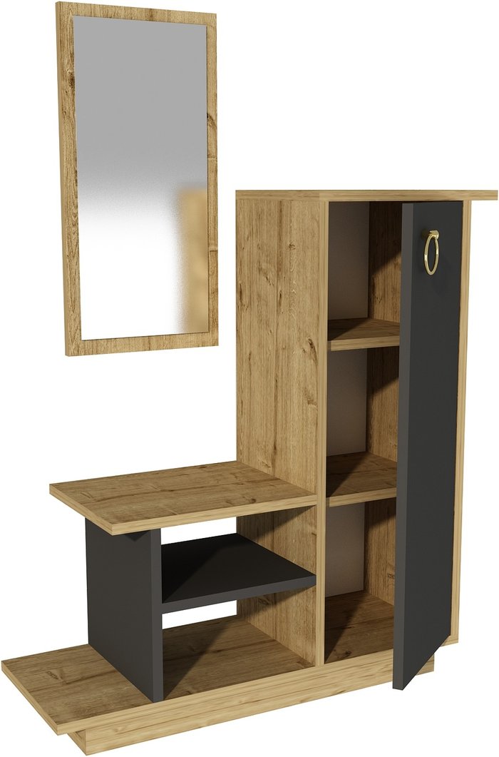 The Range | Destina Home Albero Dresuar with Cabinet, Shelves and Mirror - Anthracite - Sapphire Oak Destina Home Albero Dresuar with Cabinet, Shelves and Mirror - Anthracite - Sapphire Oak