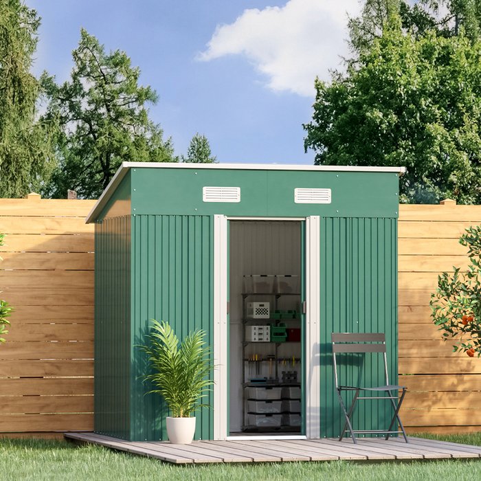 The Range | Livingandhome Metal Garden Storage Shed - Green / 194cm Livingandhome Metal Garden Storage Shed - Green / 194cm