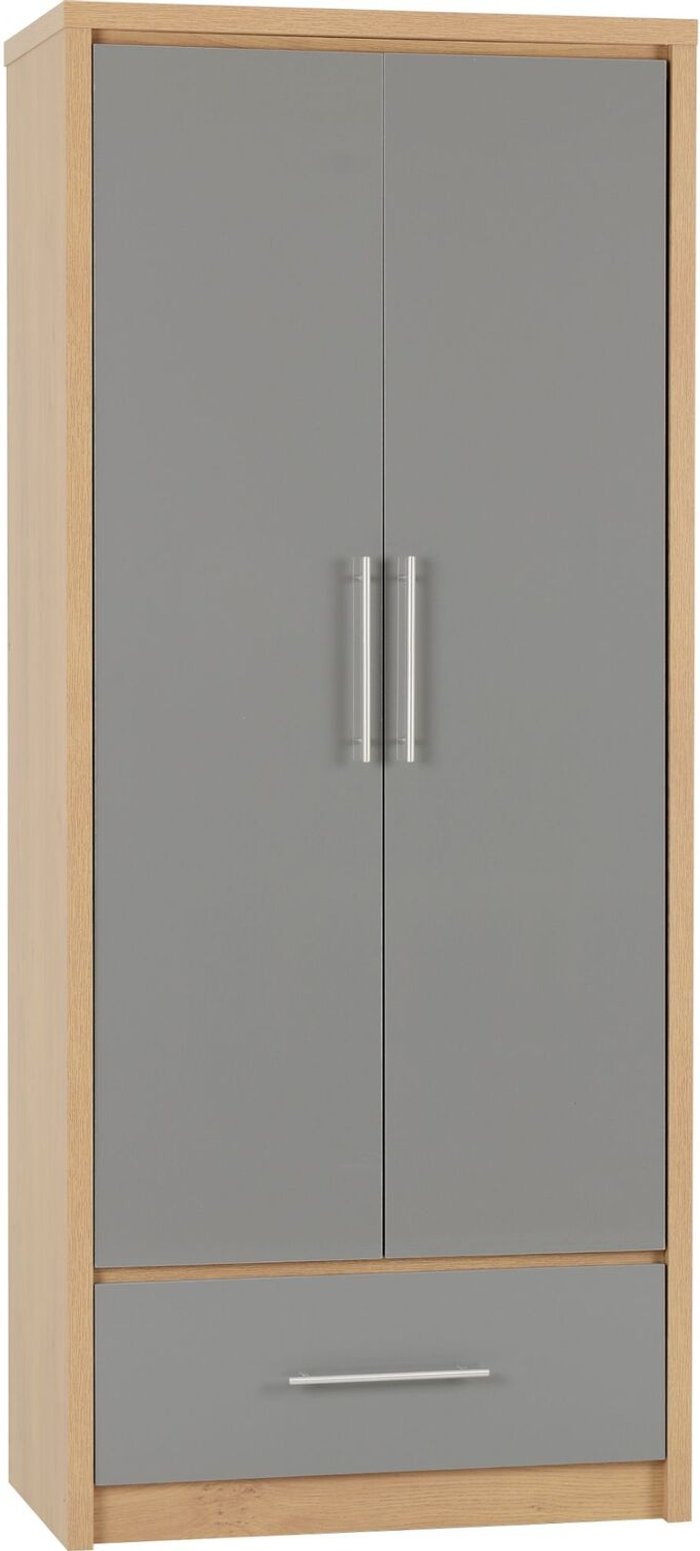 The Range | Seconique Seville 2 Door 1 Drawer Wardrobe - Grey High Gloss, Light Oak Effect Veneer Seconique Seville 2 Door 1 Drawer Wardrobe - Grey High Gloss, Light Oak Effect Veneer