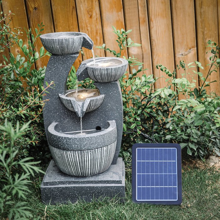 The Range | Livingandhome Solar LED Light Water Feature Pump Fountain Waterfall Rockery Decor - Grey / 24cm Livingandhome Solar LED Light Water Feature Pump Fountain Waterfall Rockery Decor - Grey / 24cm