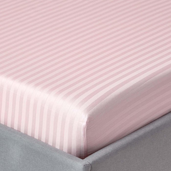 The Range | Homescapes 330 Thread Count Egyptian Cotton Satin Stripe Fitted Sheet - Pink / Single Homescapes 330 Thread Count Egyptian Cotton Satin Stripe Fitted Sheet - Pink / Single