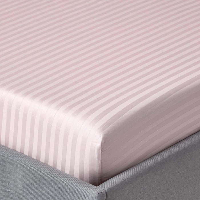 The Range | Homescapes 330 Thread Count Egyptian Cotton Satin Stripe Fitted Sheet - Dusky Pink / Small Double Homescapes 330 Thread Count Egyptian Cotton Satin Stripe Fitted Sheet - Dusky Pink / Small Double