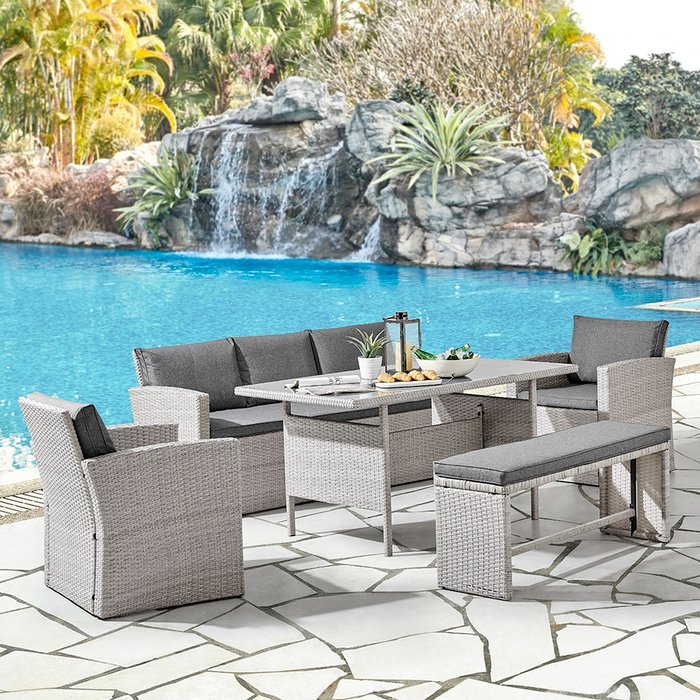 The Range | GRS Petra 5Pcs Rattan Dining Set - Grey GRS Petra 5Pcs Rattan Dining Set - Grey