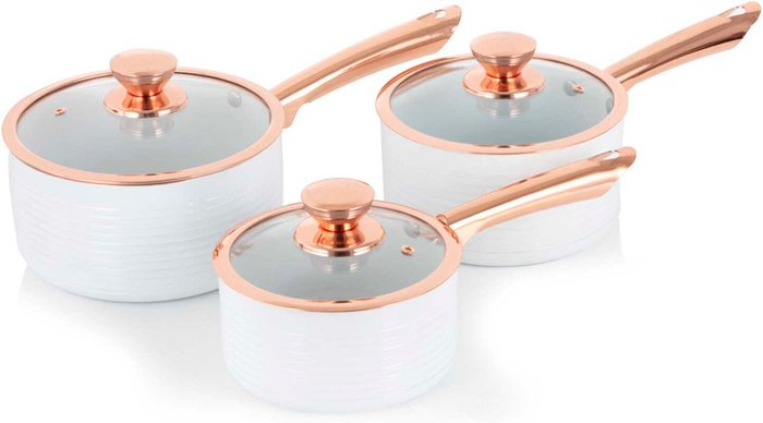 The Range | Tower Tower Linear 3-Piece Saucepan Set - White Tower Tower Linear 3-Piece Saucepan Set - White