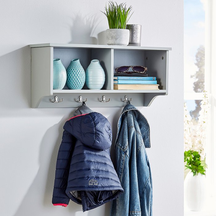 The Range | Home Source Polar Hallway Coat Hook and Storage Shelf - Grey Home Source Polar Hallway Coat Hook and Storage Shelf - Grey